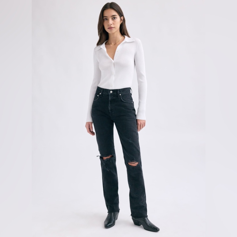 Agolde Cherie Jean High Waist Straight Leg Distortion Black Wash Size 27